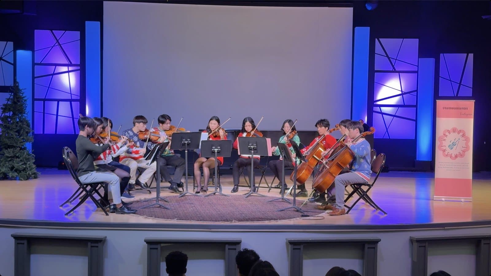Harmony Ensemble performing for an audience at the 2024 Christmas Benefit Concert, December 2024.